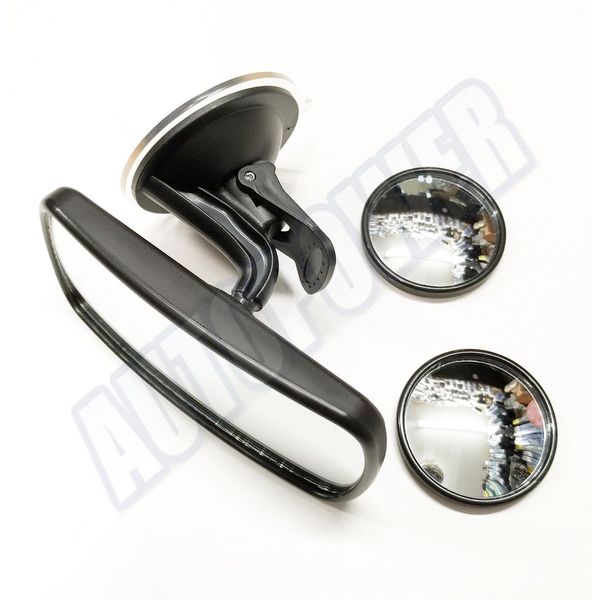 Small Driving Instructor Convex Suction Rear View Mirror + Blind Spot Mirrors x2