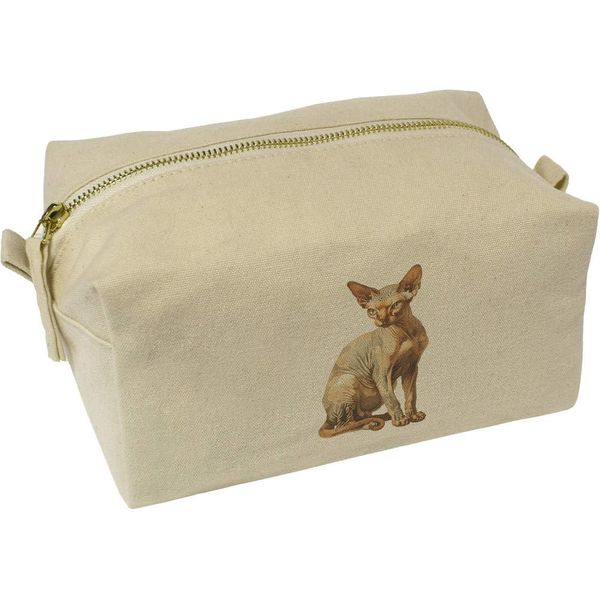 'Sphynx Cat Sitting' Canvas Wash Bag/Makeup Case (CS00041830)