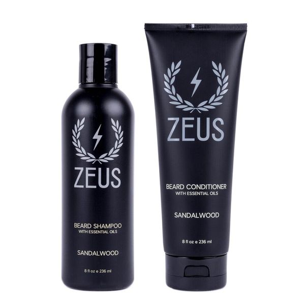 Zeus Premium Beard Shampoo & Conditioner Set Sandalwood 8 fl oz