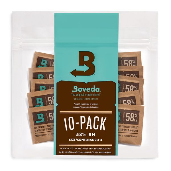 Boveda 58% Two-Way Humidity Control Packs For Storing ½ oz of Product – Size 4 – 10 Pack – Moisture Absorbers for Small Storage Containers – Humidifier Packs – Hydration Packets in Resealable Bag