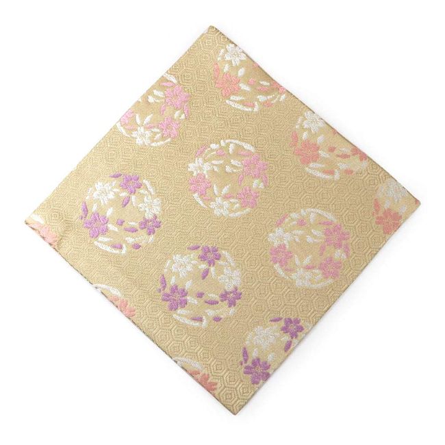 [茶道具 Patina Woven Fabric/Patina 袱紗] Patina Woven Fabric Honeycomb and Cherry Blossoms Round Beige Silk