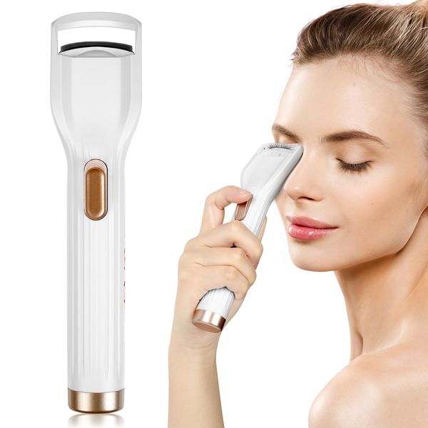 LOPHE Electric Heated Eyelash Curler, USB Rechargeable Heating Electric Eyelash Curler, 10s Quick Heat and Long-Lasting Eye Lashes Curler for Girls Women Quick Heating Curling, No Pinching, White