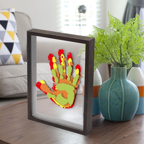ALHROEUO Family Handprint Kit, DIY Baby Hand Print Kit-Father's Day Gift - New Parent Gifts Ideas Hand and 4 Sheets Footprint Keepsake with Baby-Safe Paint(Brown)