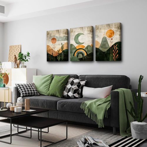 TTHYUEWS Boho Wall Decor For Living Room Canvas Wall Art For Bedroom Office Wall Decorations Abstract Wall Paintings Geometry landscape Wall Pictures Artwork Modern Home Decor 3 Piece Ready To Hang