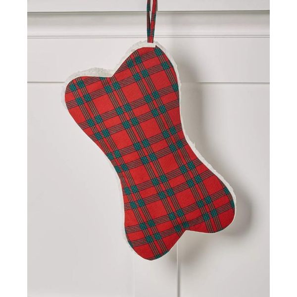 Holiday Lane Stockings Red Plaid Bone-Shaped Pet Stocking