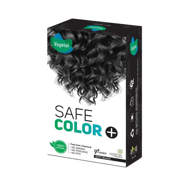 Vegetal Safe Hair Color -Soft Black 100g. - Certified Organic Chemical and Allergy Free Bio Natural Hair Colour with No Ammonia Formula for Men and Women