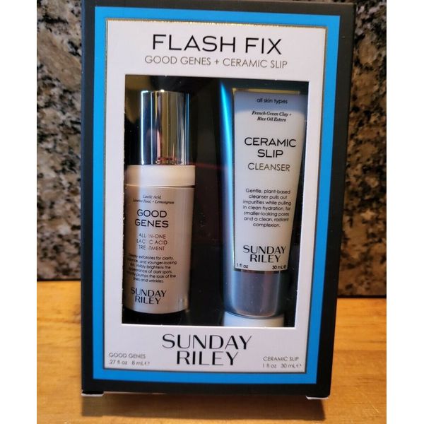 Sunday Riley Flash Fix Good Genes .27oz & Ceramic Slip 1oz Travel Duo Free Ship