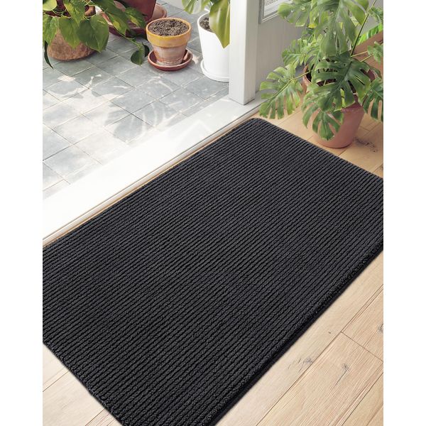 DEXI Door Mat Entryway Doormat Front Entrance Non-Slip Low Profile Washable for Inside Entry 19.5"x31.5",Charcoal