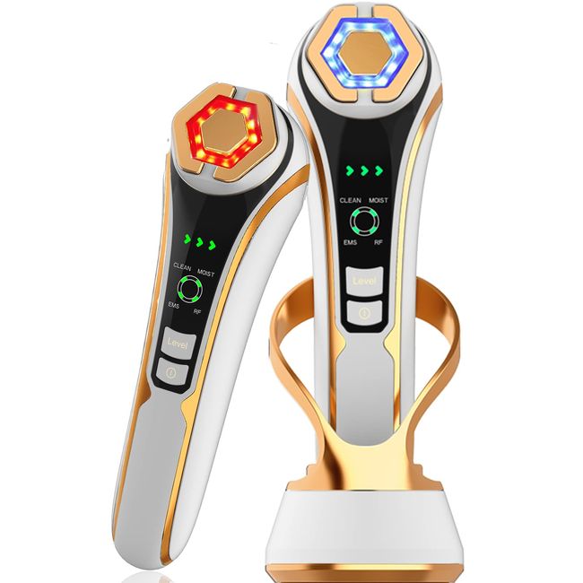 [Advanced Improved Version] Facial Beauty Device, RF Facial Device, Ion Derivation, EMS Microcurrent, Equipped with LED, Multi-functions in 1, 4 Modes, 3 Levels, Ultrasonic Vibration, Cleansing, Pore Stain Removal, Skin Tightening, Eye Care, Mouth Care, S
