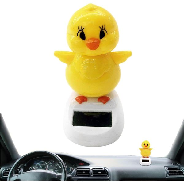 1Pc Yellow Solar Powered Dancing Chick, Solar Bobblehead Chicken, Solar-Powered Car Charm, Cartoon Bobble Head Chick Ornaments Figures for Car Dashboard, Bobbleheads for Car Dashboard Decoration