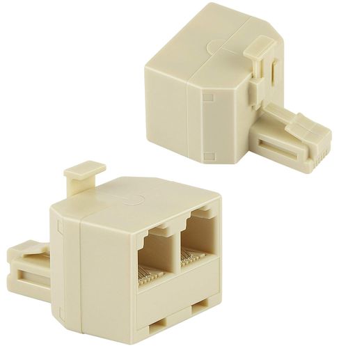 Uvital RJ11 Duplex Wall Jack Adapter Dual Phone Line Splitter Wall Jack Plug 1 to 2 Modular Converter Adapter for Office Home Fax Model Cordless Phone System, Yellow, Wireless(2 Pack)