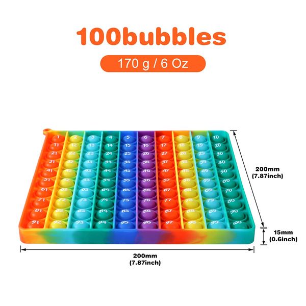 Math Toys P0p with Numbers, Kingmall 1-100 POP Rainbow Square Fidgett Ttoy 100bubbles Learning Tool for Teachers to Create Kinds of Math Manipulatives【with 1-100 Numbers Tables】