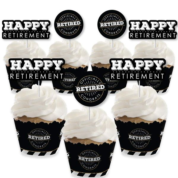 Happy Retirement - Cupcake Decoration - Retirement Party Cupcake Wrappers and Treat Picks Kit - Set of 24