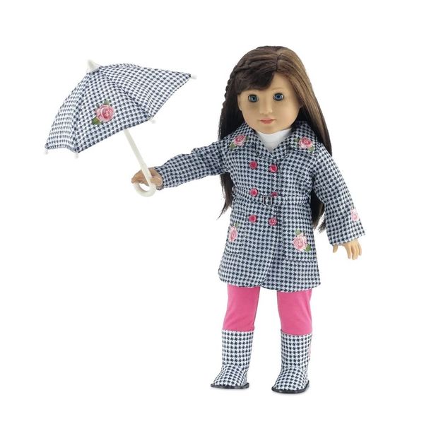 Emily Rose 18 Inch Doll Clothes & Accessories | 5-PC Raincoat 18" Doll Outfit Gift Set - Including Matching Rain Boots and Working Umbrella