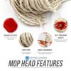 Mop Heads Replacement, Colour Coded Self Threading Socket Cotton Mop Head No.12 PY (Red, Pack of 10 Mop Heads)