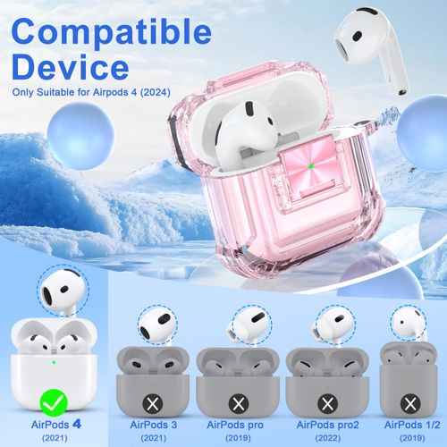 RFUNGUANGO Security Lock for Airpods 4 Case, Compatible with Apple Airpod 4 Case (2024) (USB-C), Compatible with Airpod 4 with Cleaning Kit for Teen Girls, Transparent Pink