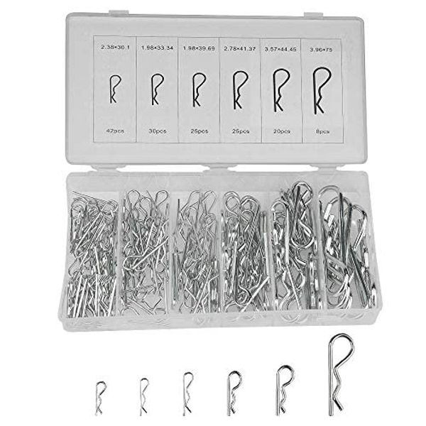 BGTXINGI 150pcs 6 Kind Zinc Plated R Shaped Clips Cotter Pins Assortment Kit Retaining Hairpin Fastener for Automotive Mechanics Small Engine Repair