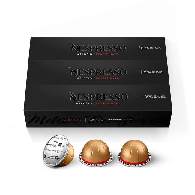 Nespresso Vertuo Melozio Decaffeinato, Medium Roast Espresso, 10 Count (Pack of 3) Coffee Capsules (VERTUO ONLY)