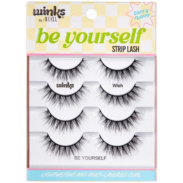 Ardell Winks Be Yourself Lashes, Wish, Black Strip Lash, Dramatic Doll-Eye Effect, 4-Pack