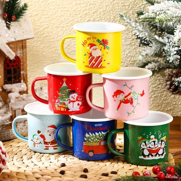Geiserailie 6 Pcs 12 oz Christmas Coffee Mugs Christmas Enamel Mugs Holiday Coffee Mugs Bulk Christmas Mugs Christmas Decorations Christmas Gifts for Family Friends and Colleagues(Multicolor,Series)