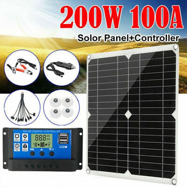 200 Watts Solar Panel Kit 100A 12V Battery Charger with Controller Caravan Boat