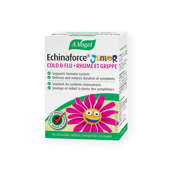 A.Vogel Echinaforce Junior Chewable Tabs | Organic Echinacea Tabs | Cold and Flu Symptoms Relief | Immune System Support | Children 2+ | 90Tabs