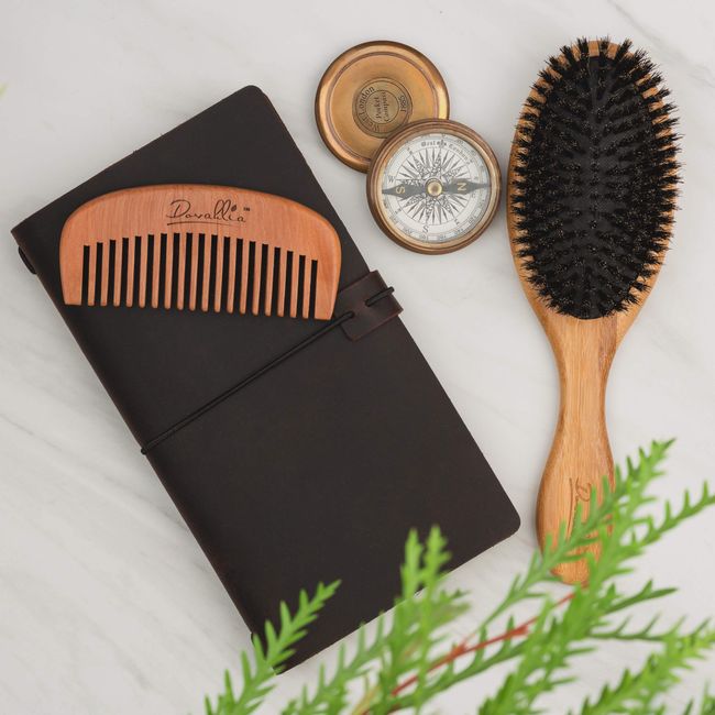 Boar Bristle Hair Brush Set for Women and Men - Designed for Thin and Normal Hair - Adds Shine and Improves Hair Texture