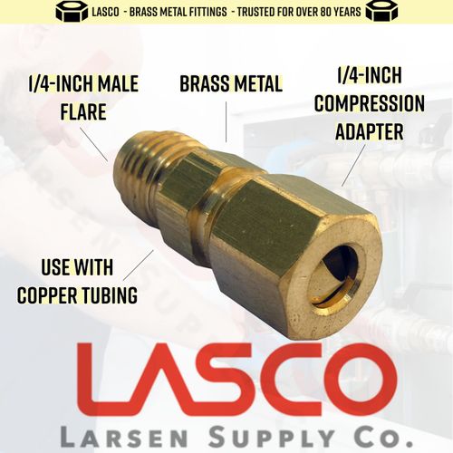 LASCO 17-6753 1/4-Inch Male Flare by 1/4-Inch Compression Brass Adapter