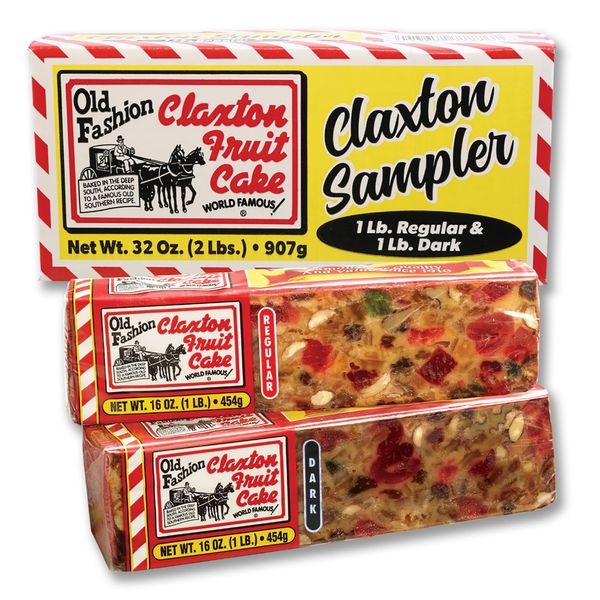 Claxton Fruit Cake Sampler – 2-1 Lb Loaves, Regular & Dark Recipe Duo, Individually Wrapped in Signature Gift Carton | Old-Fashioned Holiday Fruitcake Since 1910