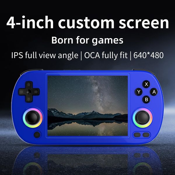 RG40XX H Handheld Game Console, 4" IPS Screen Linux System 3200mAh Battery with RGB Colorful Joystick Lighting, Built in 128G TF Card & 10000 Games, Support WiFi Bluetooth (64G+128G, Blue)