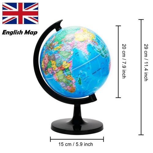 EXERZ 20cm World Globe - Educational Geographic Globe - Political Map - Self Assembled School Globe - 20cm Diameter