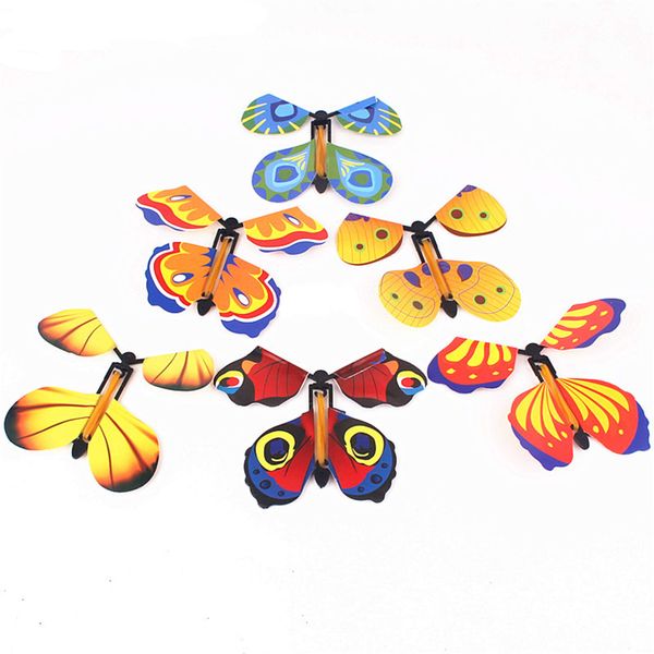 TOPWAYS 6 Pieces Magic Flying Butterfly Card, Clockwork Butterfly lFapping Card Flying Glider, Birthday Anniversary Wedding Card Surprise Toy Gift Card (Random Color)