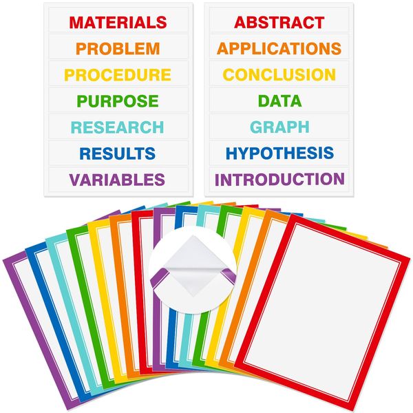 14 Sheets Self Adhesive Presentation Science Subtitles 2 Sheets Edge Self Adhesive Paper Poster Board Letters Presentation Paper Science Fair Board Supplies for School Office Supplies (Rainbow Color)