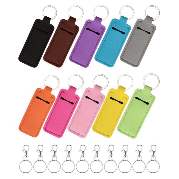 Meiiy Chapstick Holder Keychain Lip Balm Keychain Lipstick Sleeve Pouch Portable Pocket Lip Gloss Tube Holder Stocking Stuffers Gift for Women (10pcs-new)