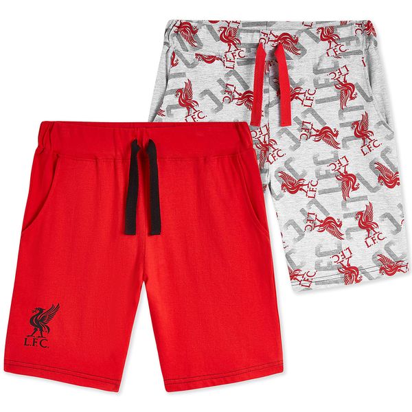 Liverpool F.C. Boys Shorts, Casual Cotton Jogger Shorts, Official Merchandise Liverpool Football Club Gifts for Boys & Teenagers (Red/Grey, 5-6 Years)