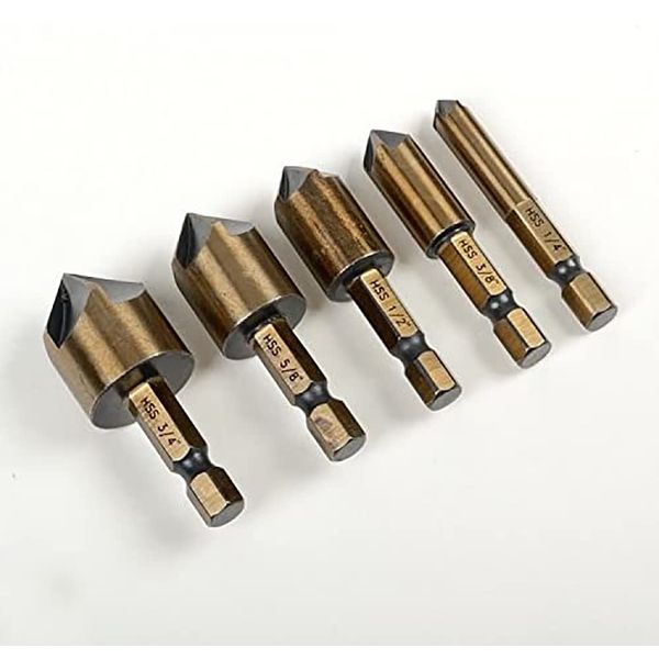 Quick Change Professional Strength 5 Piece Counter Sink Bit Set With Easy Carry Pouch