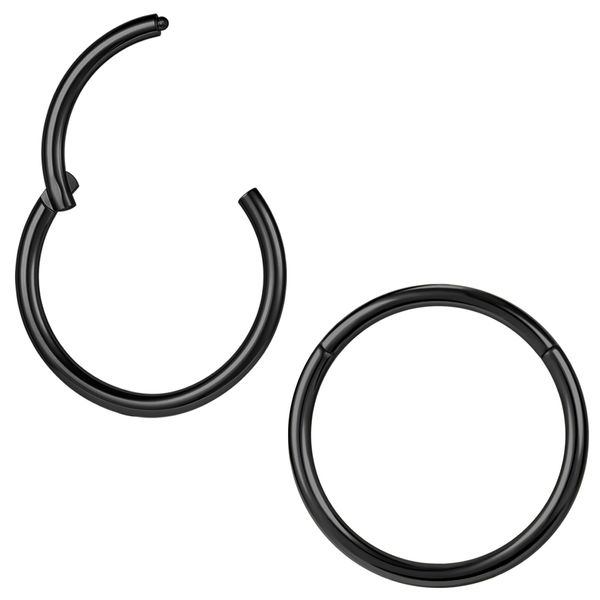 ZS 2Pcs ASTM F136 Titanium 6/7/8/9/10/12/14mm Cartilage Tragus Helix Earring Hoop 20G 18G 16G Lip Rings Nose Rings Septum Conch Piercings Jewellery (Black,18g,7mm)