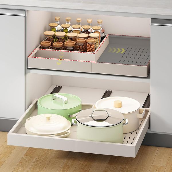 Pull Out Cabinet Organizer,Width (14"-21") and Depth (17"-24") Expandable with 3