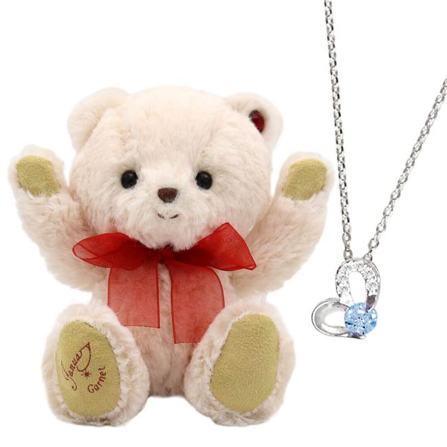 Petilu Crystal Sparkling Tete Bear & Heart Necklace (January)