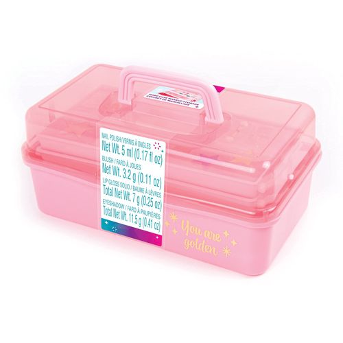 3C4G THREE CHEERS FOR GIRLS - Pink and Gold Hard Case Makeup Storage Set - Kids Makeup Kit for Girls and Teens - Includes Storage Case, 5 Eyeshadows, 1 Blush, 2 Lip Glosses & 1 Nail Polish - Ages 8+