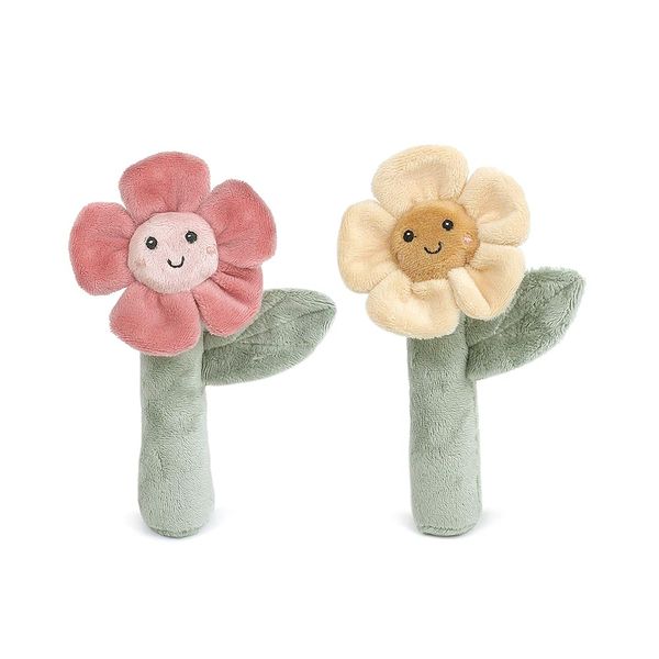 MON AMI Soft Baby Rattle Toy Set of 2 Pcs – 6”, Flower Shaped Plush Stuffed Rattle for Newborns, Babies, Sensory Development Toys for Infants & Toddlers