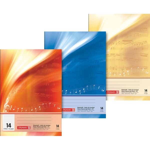 Brunnen 1046340 Sheet music (A4, 8 sheets, ruling 14, with extra pages), assorted colors