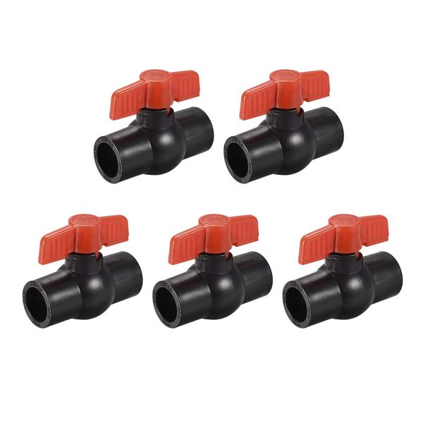 uxcell Ball Valve 25mm PE Socket End Valve for Aquarium Setup, Drain Pump, Pool and Garden Sprinkler Black Red 5pcs