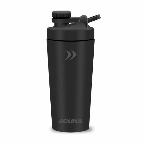 ACUNA Protein Shaker Bottle - 600 ml | Stainless Steel Shaker Bottles, Double Wall Protein Shaker with Secure Leak-proof Lid, Lightweight Metal Shaker (Metallic Black)