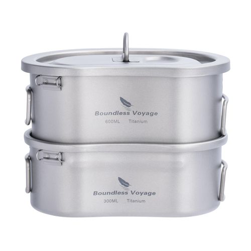 Boundless Voyage Ti2046C Titanium Rice Bowl for Outdoor Use with Folding Handle, For Outdoor Camping Equipment, Barbecues, BBQs, 23.1 fl oz (600 + 300 ml), Cooker