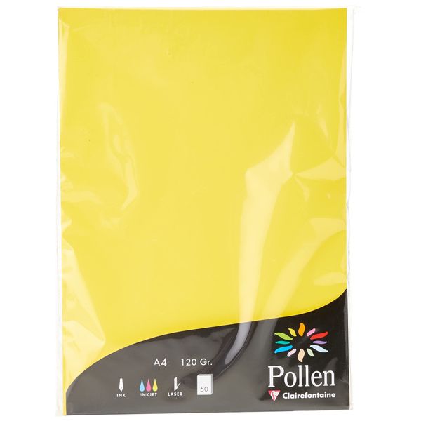 Clairefontaine - Ref 4217C - Pollen Coloured Paper (Pack of 50 Sheets) - A4 (210 x 297mm), 120gsm Paper, Inkjet & Laser Printer Compatible, Acid Free - Intensive Yellow