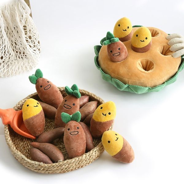 ChoChoCho Dog Toy Sweet Potato Hide and Seek Dog Toys Set with 6 Squeaky Plush Potatoes and Farm Field Base - Interactive Puzzle Game for Treat and Food Dispensing, Pet Snuffle Mat, Stress Reduction