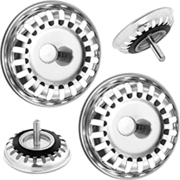 2 Pack Kitchen Sink Strainer Plug, Stainless Steel Sink Drainer Waste Plug Basket Strainer and Plug Replacement for Kitchen Sink (Plug Dia-79.3mm)