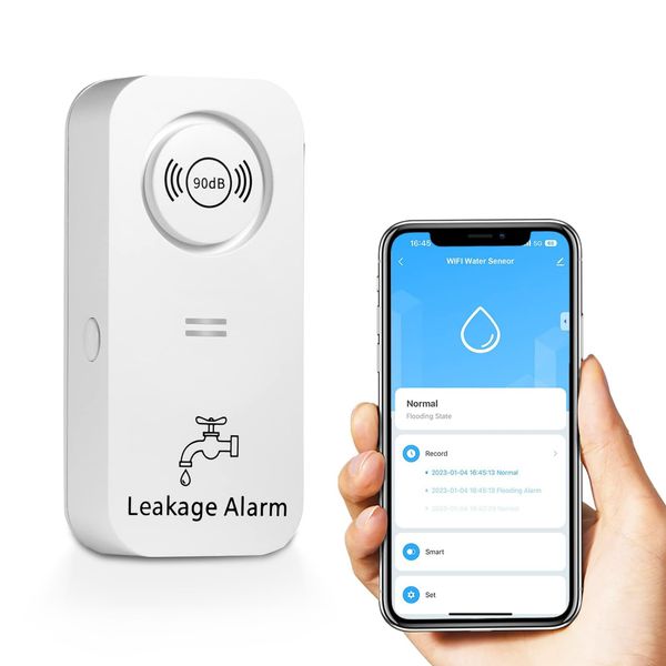 WiFi Water Leak Detector, Smart Water Sensor Alarm90 dB Water Detector Alarm and App Alert, Wireless water level sensor, for Pipes, Bedrooms, Kitchens, Bathrooms, Basements (2.4G WiFi)