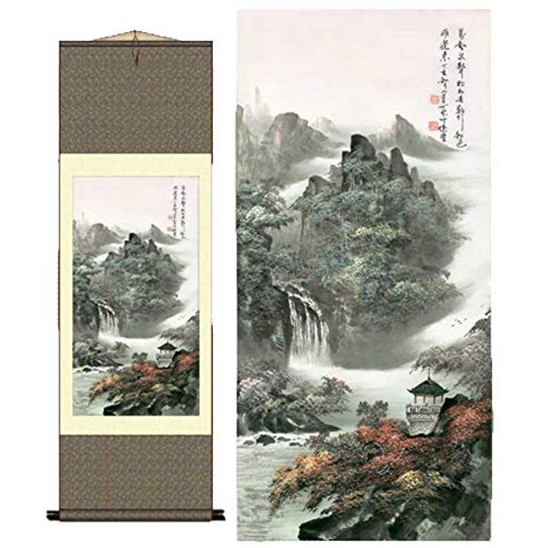 Grace Art Asian Wall Scroll, Autumn Mountain River